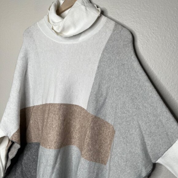 Joseph Ribkoff Womens Colorblock White Gray Knit Cowl Neck Poncho Sweater XS - Picture 4 of 11